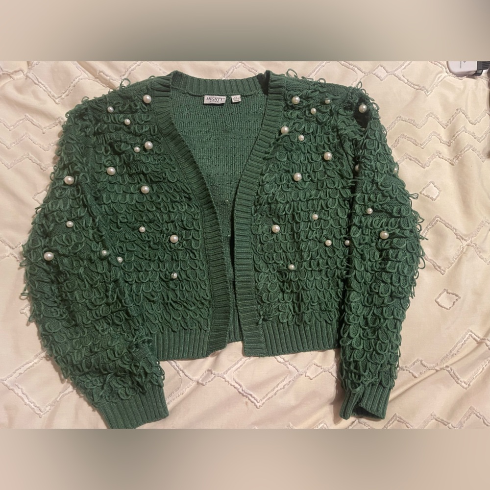 Green Christmas Sweater with Pearl Accents